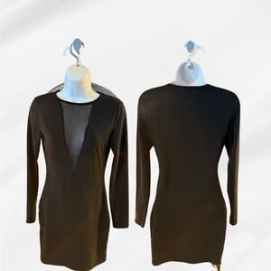 SHEIN Black Bodycon Long Sleeve Plunge Dress
